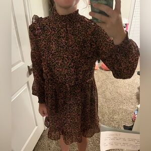 H&M detailed black and pink floral mock-turtle neck dress size M!